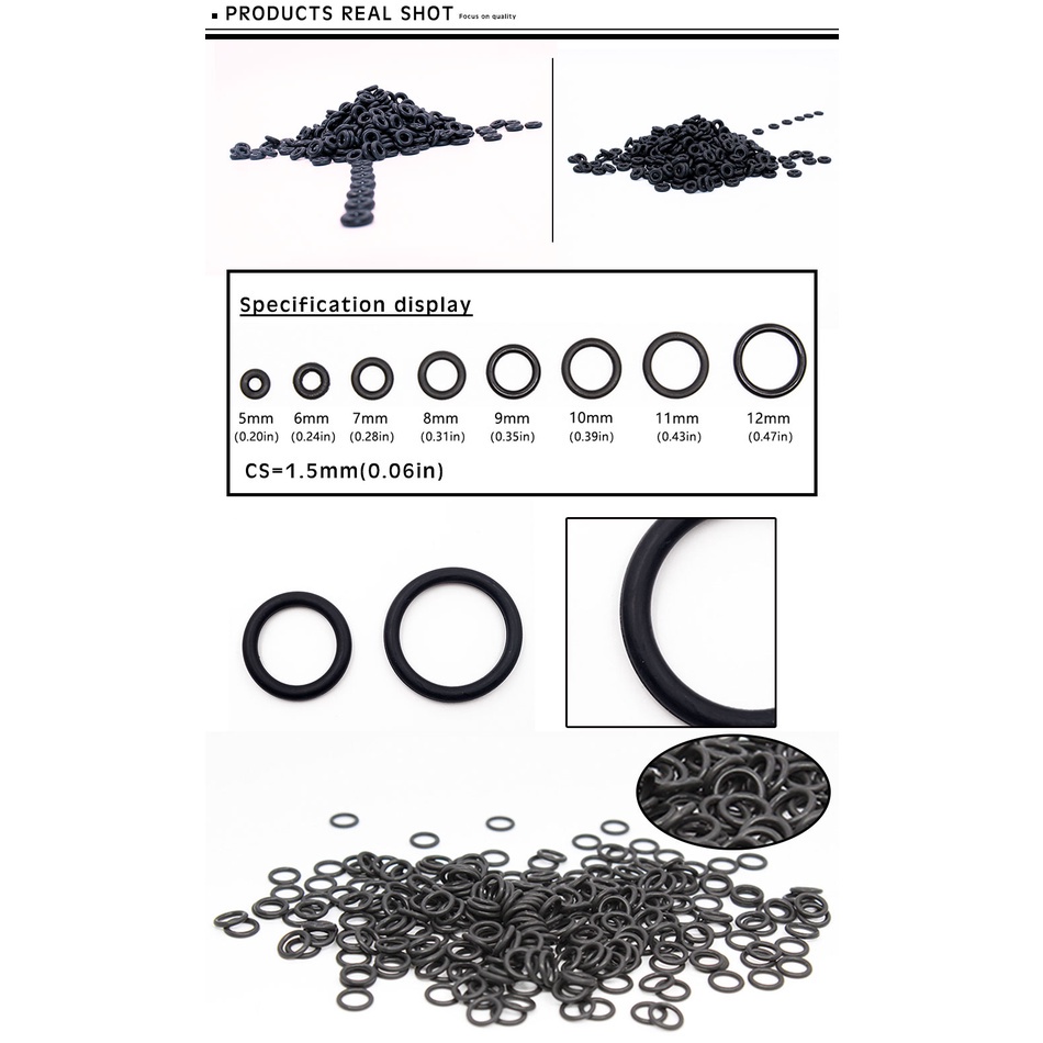 Set 10 Vòng Đệm Cao Su Hình Chữ O Màu Đen Dày 1.5mm OD5 / 6 / 7 / 8 / 9 / 10 / 11 / 12 * 1.5mm Chống Áp Lực Dầu Chống MònChịu Nhiệt Độ