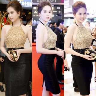 Đầm body kim sa cổ yếm