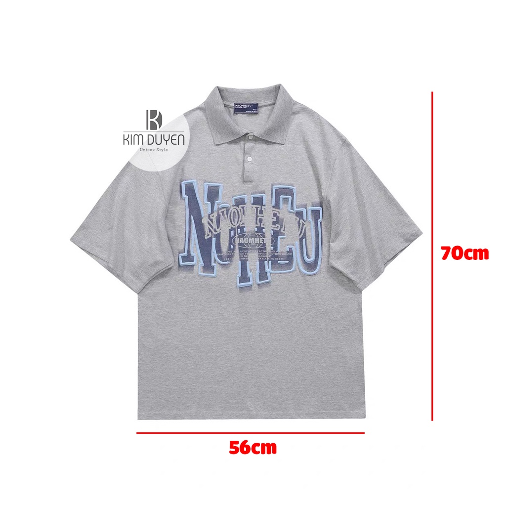 Áo Thun Polo Xám Áo Thun Cổ Bẻ Form Rộng Dáng Unisex Nam Nữ Mặc Thoải Mái