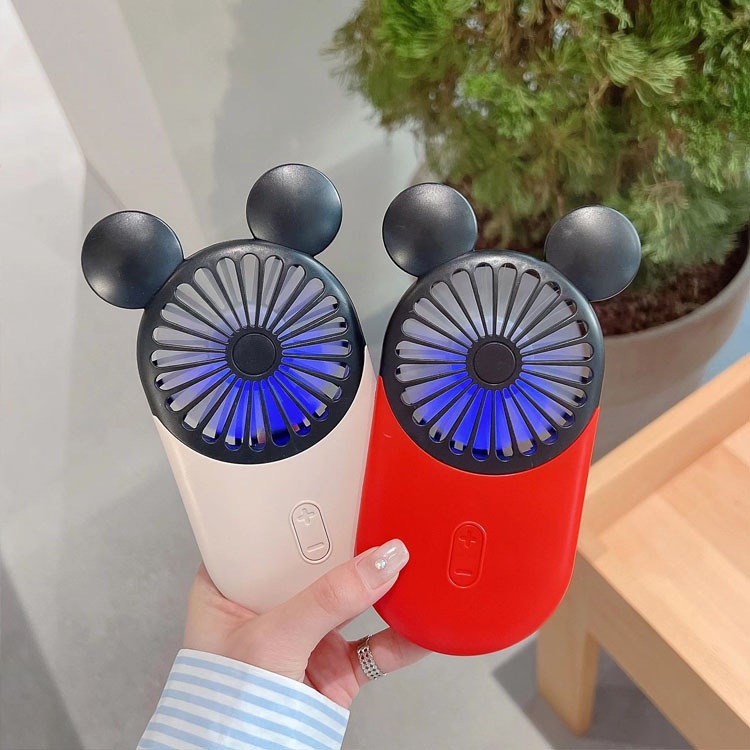 Quạt USB Cầm Tay mini Hình Chuột mickey Hoạt Hình Có Giá Đỡ Ba Bánh Răng