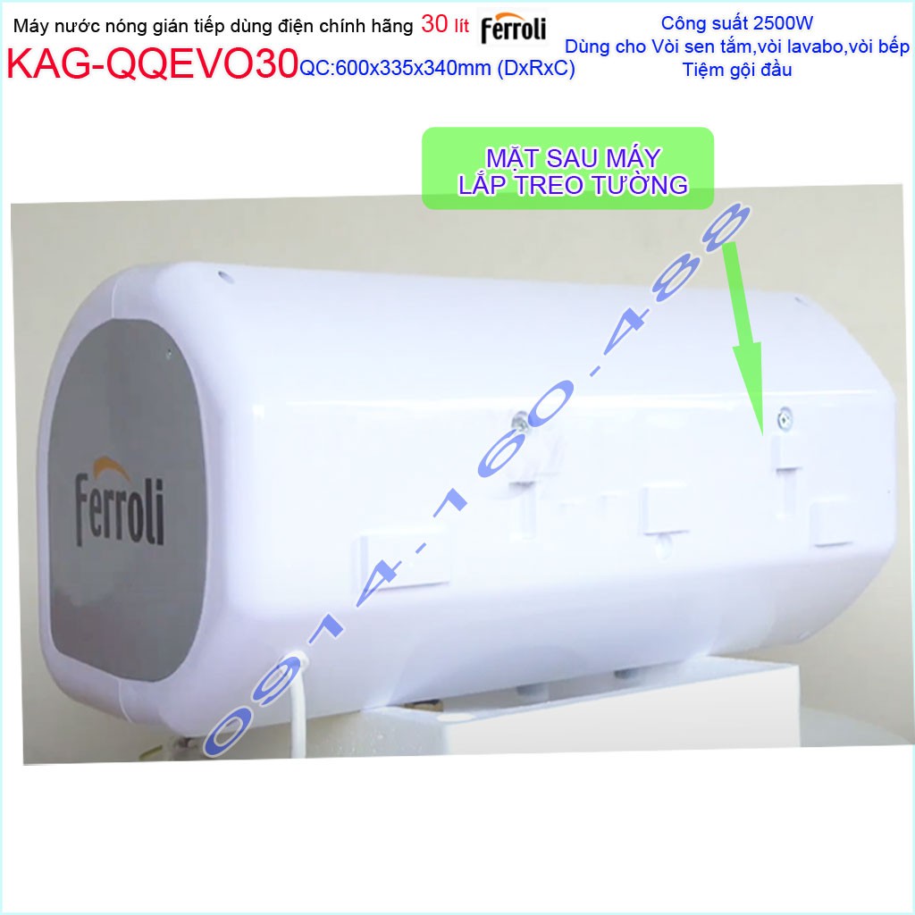 Máy nước nóng Ferroli QQ Evo 30 lít KAG-QQEvo30, bình nước nóng gián tiếp 30 lít chống giật hiệu suất sử dụng tốt