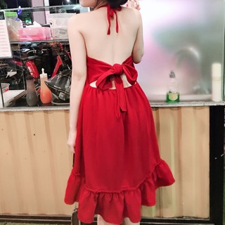Đầm cổ yếm hở lưng cột nơ ( có lót mút ngực )