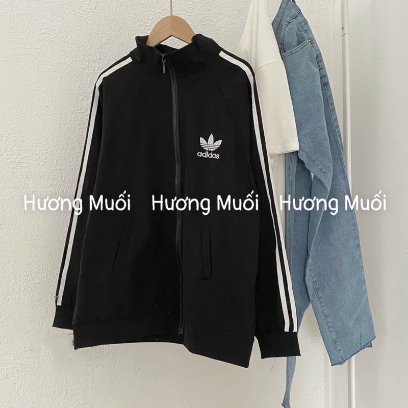 Áo khoác thêu logo phối sọc tay thể thao