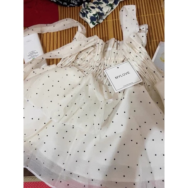 Áo Hai Dây Babydoll Chấm Bi Thắt Nơ Vai Xinh Xắn