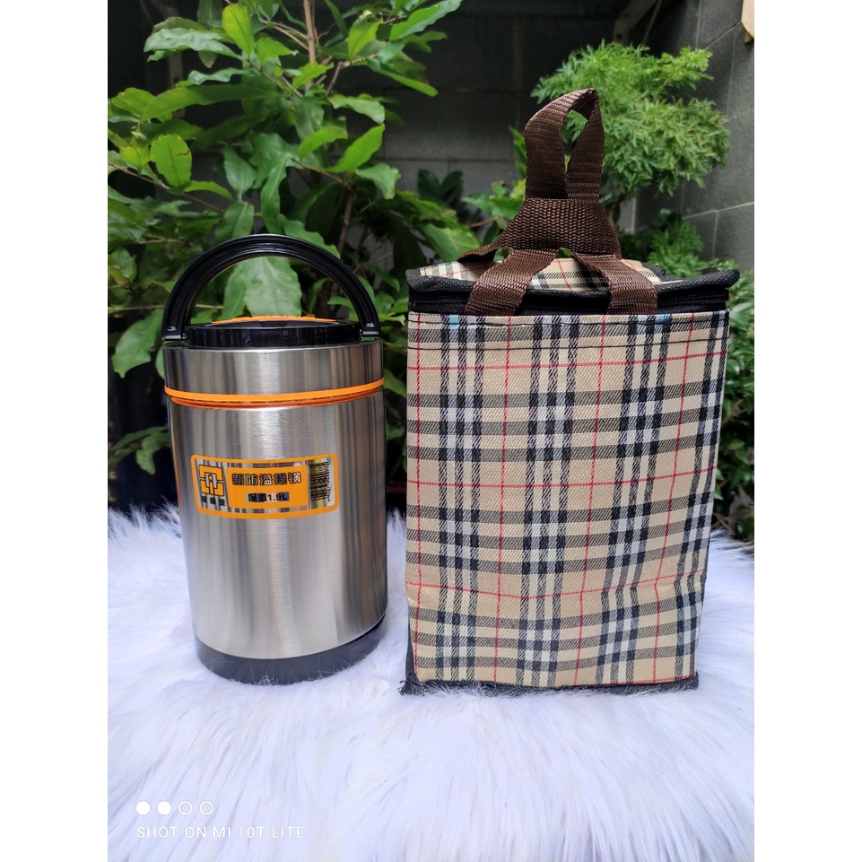 COMBO HỘP CƠM INOX 1900ML 3 NGĂN KÈM TÚI GIỮ NHIỆT - CAO 23CM X RỘNG 13CM