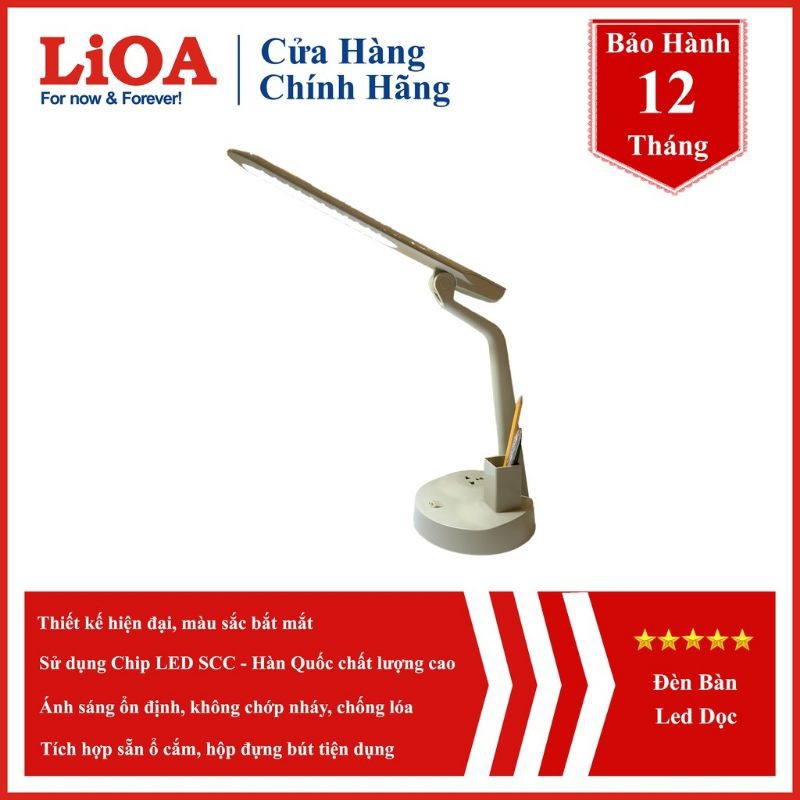 Đèn bàn, đèn học, đèn chống cận led LiOA dọc💡Model ổ cắm đa năng + hộp đựng bút💡2 loại ánh sáng💡Chính hãng LiOA