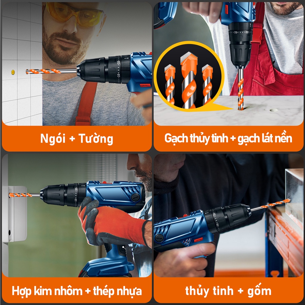 Bộ 7 mũi khoan đa năng 3/4/5/6/8/10/12mm phù hợp khoan các chất liệu kính sắt bê tông gạch men đá gố