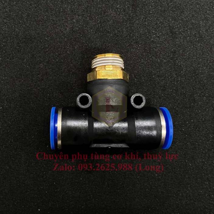 Ngã 3 nối nhanh ren ngoài ống nhựa PU phun sương, đầu nối nhanh dẫn hơi, nước, khí nén, PB Xanh