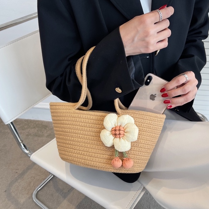 Túi dệt mới vào mùa hè trong thời trang phong cách mục vụ túi xách dây cotton túi nhỏ ngọt ngào