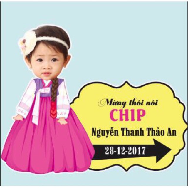 Bảng tên ghép hình chibi bé để bàn trang trí sinh nhật