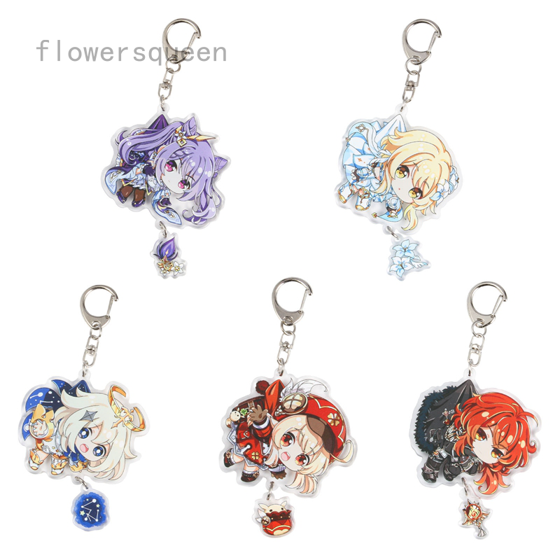 flowersqueen Móc chìa khóa mặt hình nhân vật Zhongli Tartaglia Albedo Ganyu Mona Fischl trong game Genshin Impact bằng acrylic