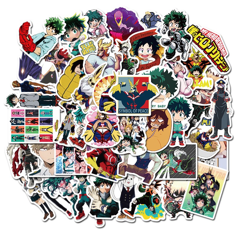 Bộ 50 miếng sticker My Hero Academia kháng nước trang trí ván trượt/ván trượt tuyết/máy tính kiểu graffiti cổ điển