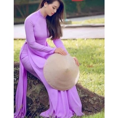 áo dài trơn 4 tà màu tím cà, áo dài truyền thống, áo dài trơn có cổ - áo dài Thúy LInh