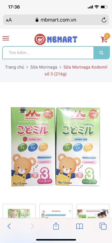 Sữa morinaga  số 3 hộp giấy 216g đã tháo tem