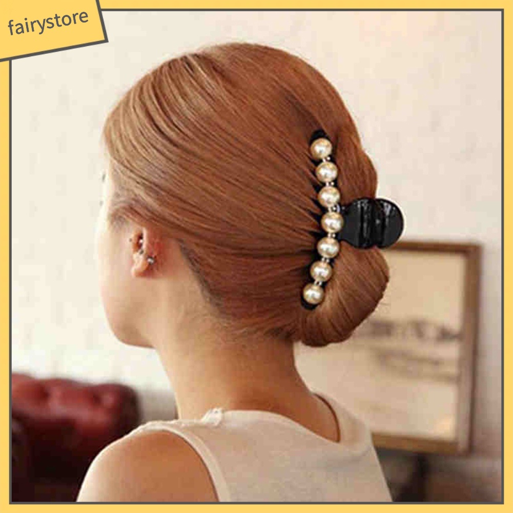Kẹp tóc đính đá và ngọc trai giả thanh lịch dành cho nữ