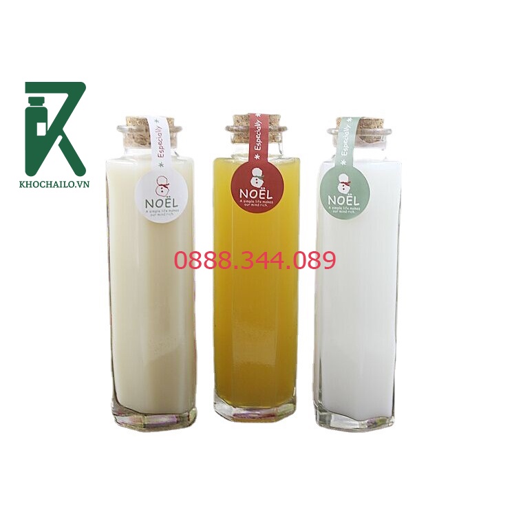 Chai thuỷ tinh lục giác kèm nắp bần gỗ 350ml