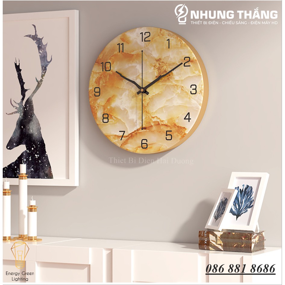 Đồng Hồ Treo Tường DH-90 - Đồng Hồ Kim Trôi - 6 Mẫu - Mặt Giả Vân Đá Cẩm Thạch Cao Cấp - Decor Căn Phòng Sang Trọng