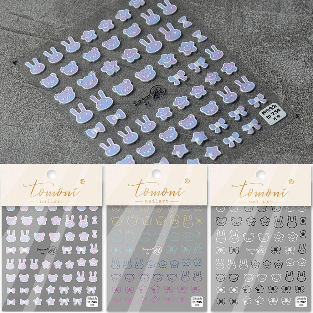 JARRED Miếng Dán Trang Trí Móng Tay 5D Tự Dính Hình Ngôi Sao / Thỏ Màu Đen Xinh Xắn