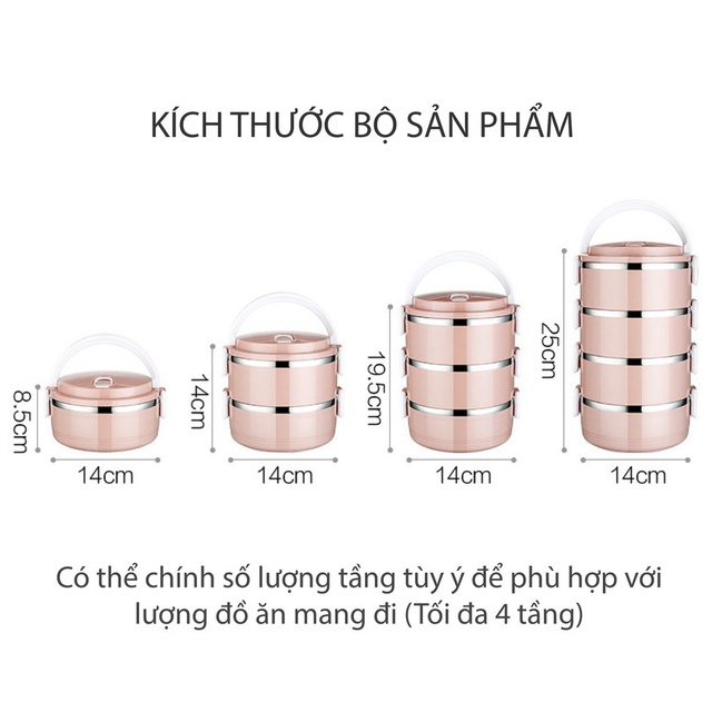 Hộp cơm giữ nhiệt 4 tầng lõi inox Lunch Box, hộp cơm văn phòng nhỏ gọn, tiện lợi