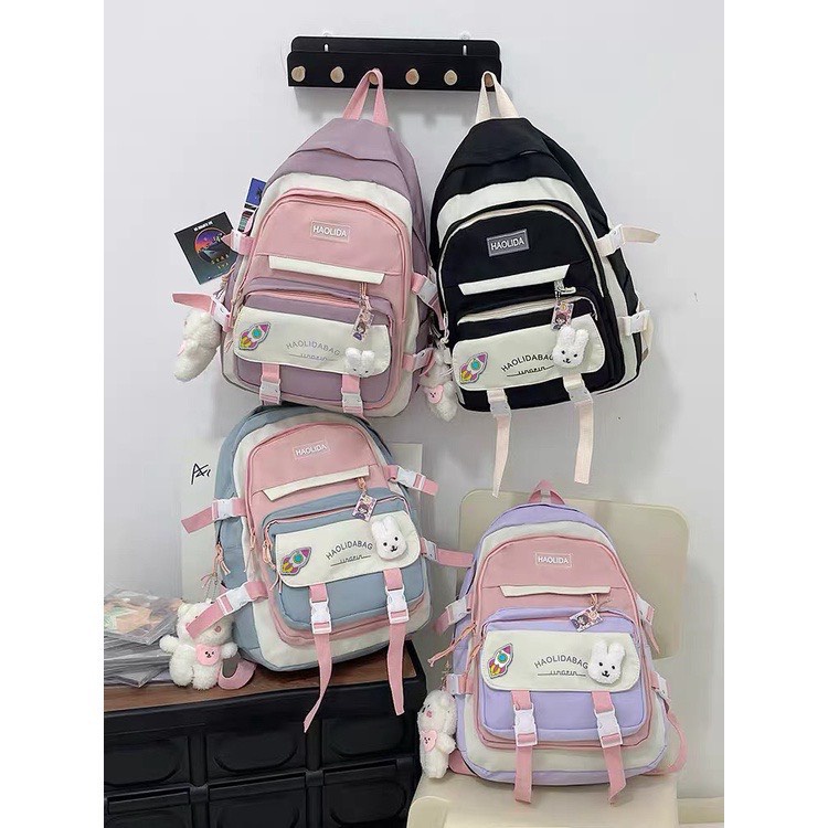 Balo Quảng Châu Haolida Phối Màu Pastel Chất Vải Chống Thấm 2810 Shop Cặp Nữ Đi Học