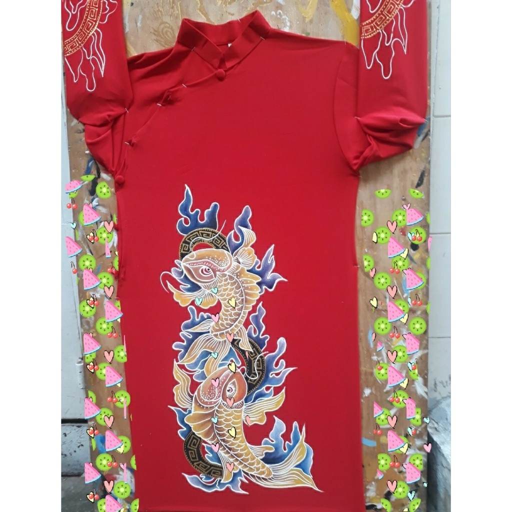 Áo dài cách tân nam họa tiết cá chép vẽ tay cao cấp