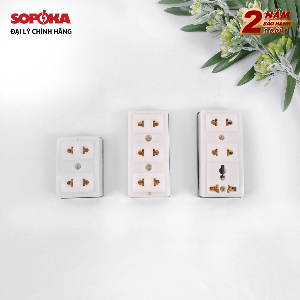 Ổ cắm điện đa năng thông minh 2 cửa, 3 cửa SOPOKA T30-T32 chịu tải 2200W nhỏ gọn, có đèn báo điện an toàn