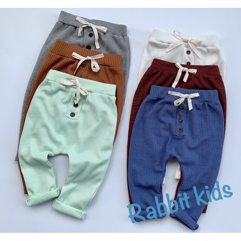 Quần Dài Thu Đông Cho Bé Trai FREESHIP RABBIT KIDS -Set 3 Quần Cotton Tổ Ong Cúc Gỗ Dài Trẻ Em Mềm Mại Co Giãn