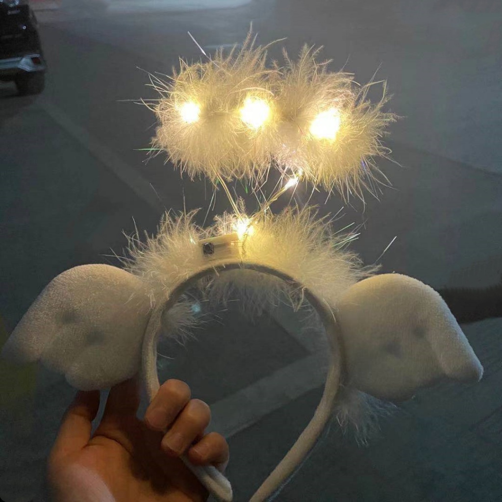 Băng Đô Hình Đôi Cánh Thiên Thần Phối Lông Vũ Có Đèn led Phát Sáng Nhiều Màu Độc Đáo Dịp Halloween