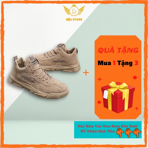 Giày Nam Đẹp ⚜️Bệu Store⚜️ Giày Da Lộn Nam Cổ Lửng Buộc Dây Phong Cách Sneaker Hàn Quốc Cá Tính Năng Động