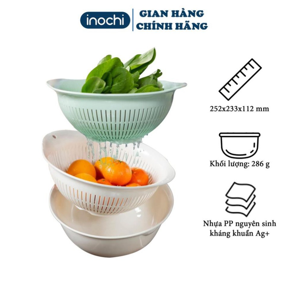 [3 size] Rổ nhựa kèm thau tròn rửa rau củ quả đựng đồ cao cấp Yoko Inochi Việt Nam Chính hãng