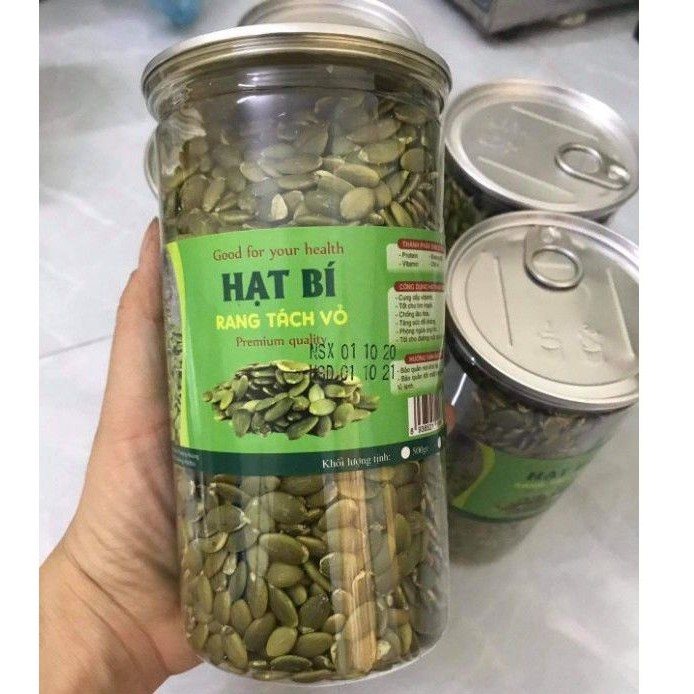 Hạt bí tách vỏ rang sẵn hộp 500g thơm ngon