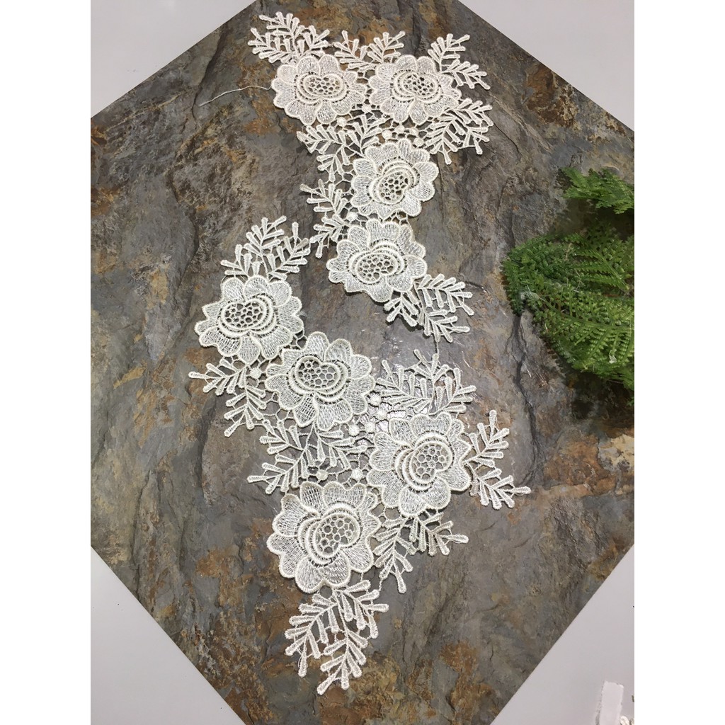 Cặp Bông Ren Trang Trí Quần Áo RBM161247 Vải Ren Hoa Đối Xứng May Váy Cưới, Ren Thêu Hoa làm Áo Dài, Ren Váy Công Chúa