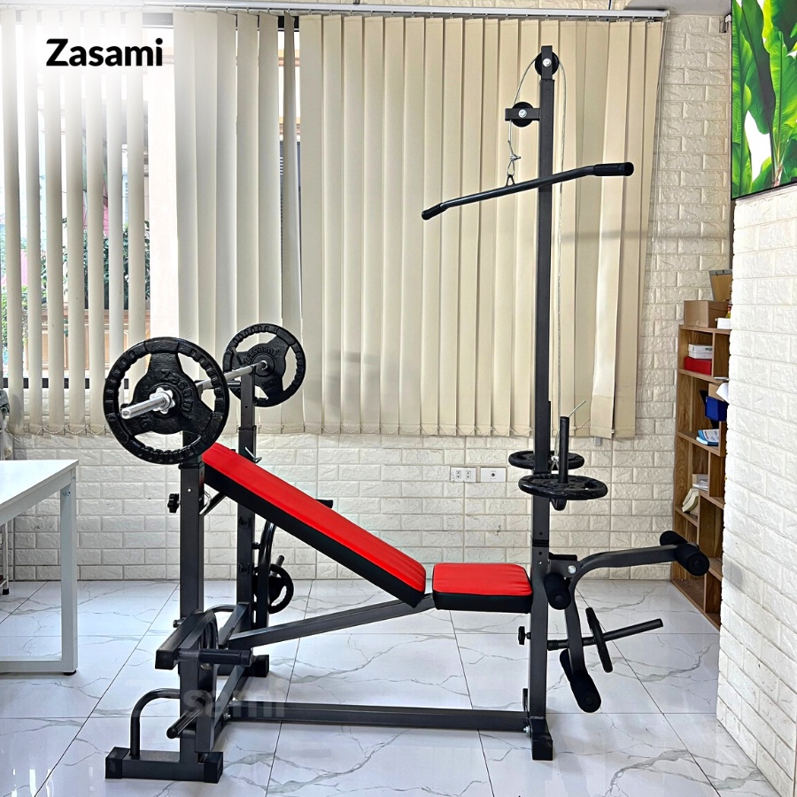 Giàn Tạ Đa Năng ZASAMI SGT-8210 Khung Thép Hộp 50 x 50mm kèm 50kg tạ gang, 1 đòn 1m5 và 1 đôi găng tay