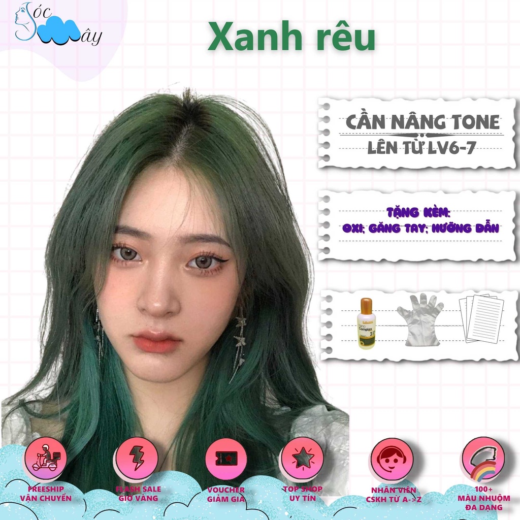 Thuốc nhuộm tóc Xanh rêu + tặng kèm trợ nhuộm