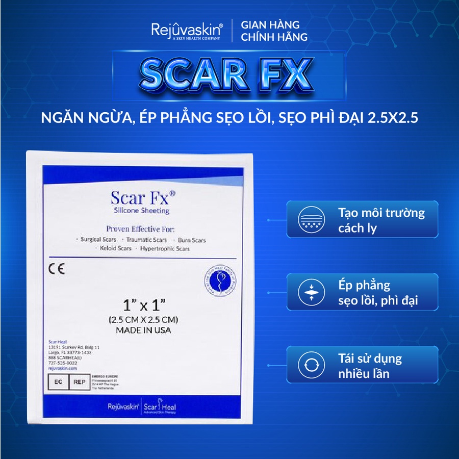 Miếng Dán Ngăn Ngừa Và Ép Sẹo Lồi / Phì Đại Scar FX 2,5cm x 2,5cm của Rejuvaskin