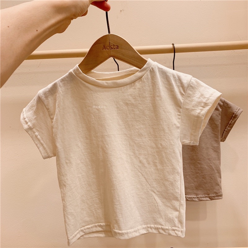 Áo cộc tay unisex vải cotton Hàn mỏng mát cho bé