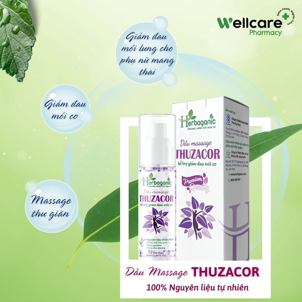 Dầu massage Thuzacor 50ml   - Giảm mỏi cơ, đau vai gáy, đau lưng, dưỡng ẩm da, an toàn cho phụ nữ mang thai