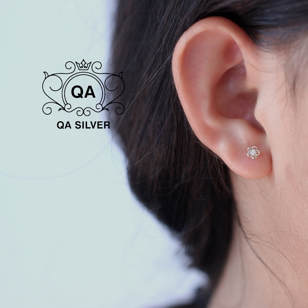 Bông tai bạc 925 hoa cúc thái nhỏ chốt bi vặn khuyên nữ S925 FLORA QA SILVER Earrings EA231104