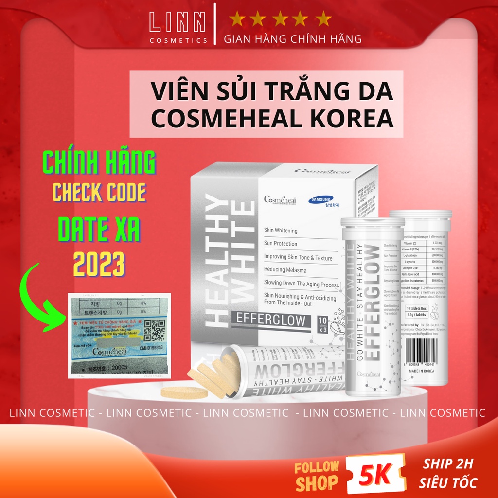 Viên sủi trắng da Cosmeheal Heathy White Efferglow