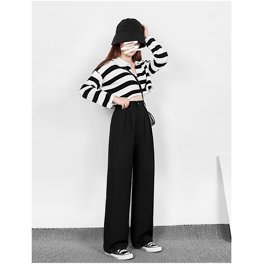Quần ống rộng nữ lưng cao 𝐔𝐋𝐙𝐙𝐀𝐍𝐆 Style Hàn Quốc chất vải cát Hàn - Dáng quần suông mềm mại dài 100cm - Lola Fashion | BigBuy360 - bigbuy360.vn