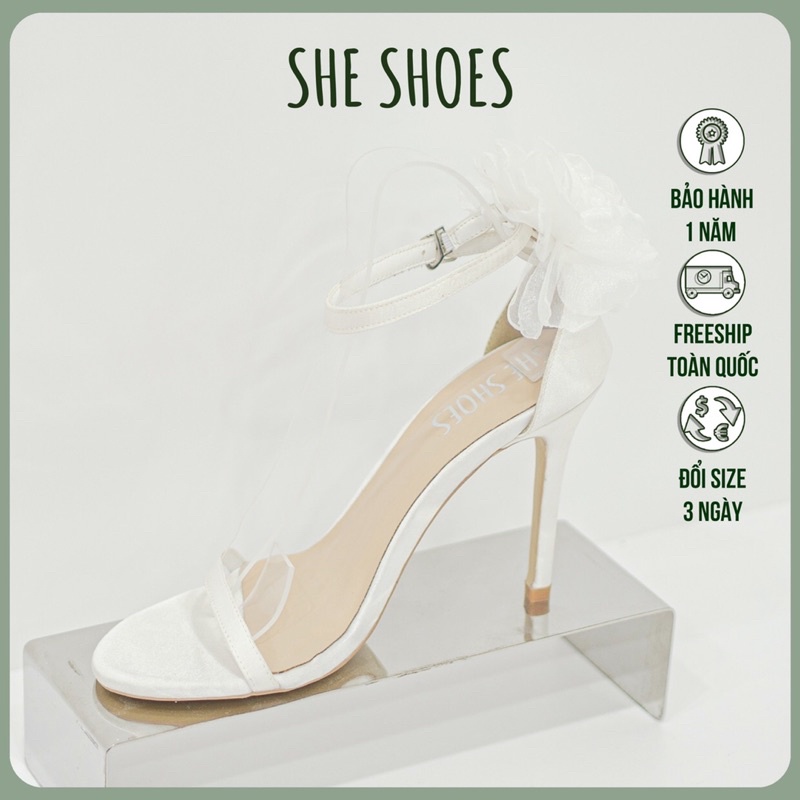 Giày cưới lụa satin cao cấp {freeship} giày sandal cao gót trắng, độc quyền SHE SHOES (NEW ARRIVAL)