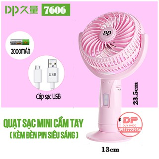 QUẠT SẠC 7606 CẦM TAY – ĐỂ BÀN - KÈM ĐÈN PIN SIÊU SÁNG
