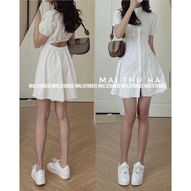 VÁY SƠ MI ĐŨI HƠ LƯNG CHUN EO DÂY THẮT NƠ VSMCHE