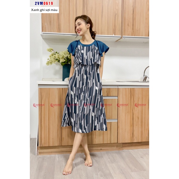 Đầm nữ CARDINA chất lụa Mango cao cấp phối tay Raglag dáng suông họa tiết tinh tế 2VM06