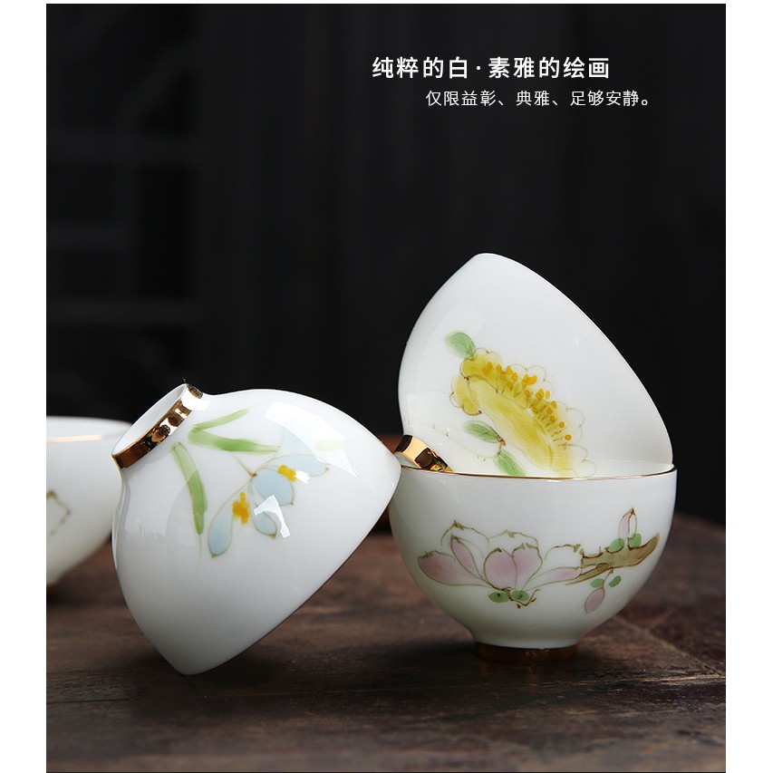 Bộ chén sứ Cảnh Đức vẽ tay thủ công (Bộ 06 chiếc kèm hộp quà)