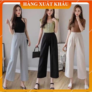 Quần culottes đũi ống rộng khoá thật dáng dài - Quần suông ống rộng mặc cực kỳ thoải mái