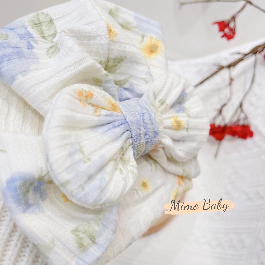 Mũ nón turban nơ trắng hoa xanh đáng yêu cho bé 6-10kg Mimo Baby MTB68