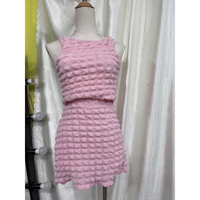 Set Bộ Xốp Áo Croptop Sát Nách Phối Chân Váy Ngắn alohashop91