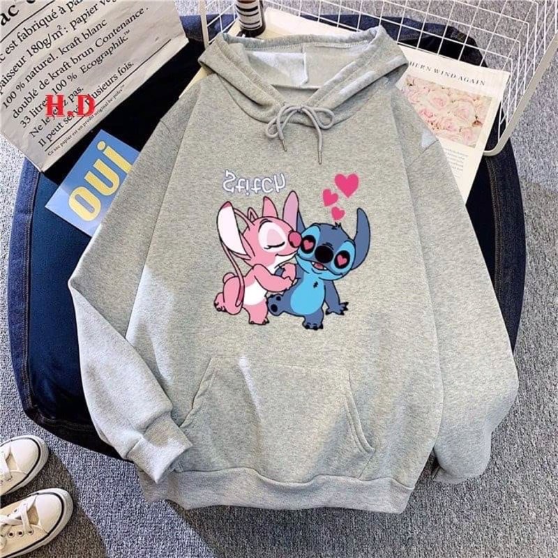 áo hoodie nỉ bông đôi stich thơm má, áo hodie đôi cún tai thỏ tim
