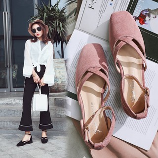 [ORDER] Dép da lộn cao gót 3cm đế trụ phối chữ X (ảnh thật ở cuối)